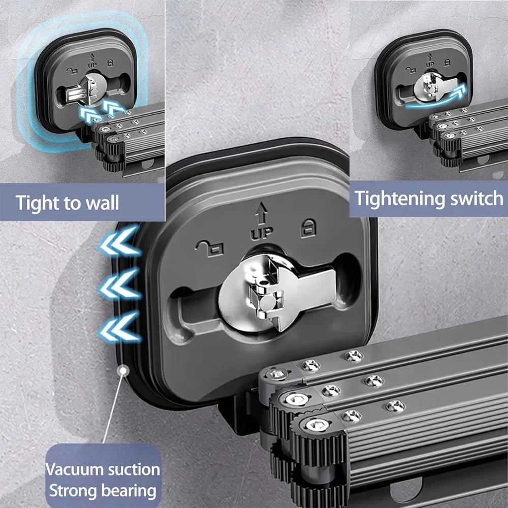 Varal Retrátil de Parede em Alumínio - Dobrável 360º Sem Furo