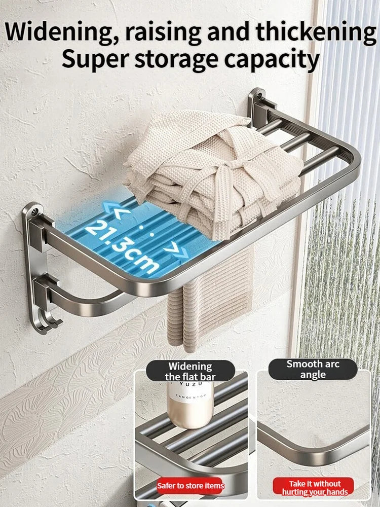 Toalheiro de Parede Dobrável em Alumínio - com Gancho