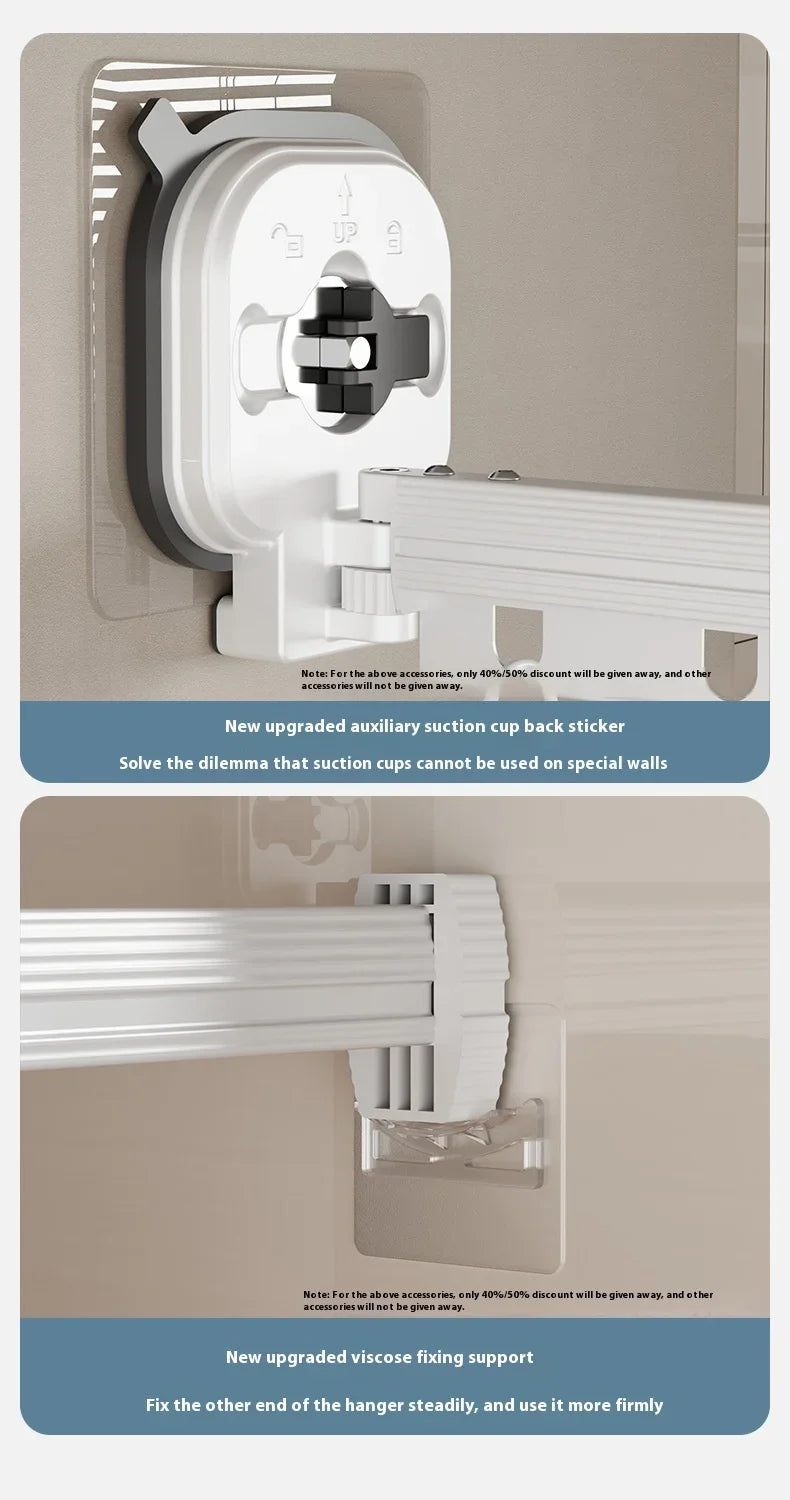 Varal Retrátil de Parede em Alumínio - Dobrável 360º Sem Furo