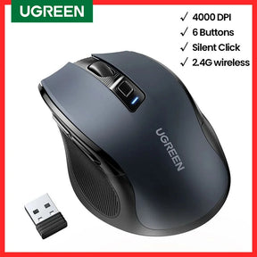 Mouse Sem Fio Ergonômico — 4000 DPI e Clique Silencioso