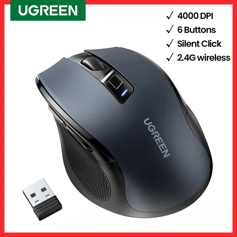 Mouse Sem Fio Ergonômico — 4000 DPI e Clique Silencioso