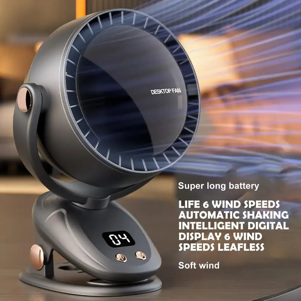 Ventilador Portátil USB Silencioso - Sem Fio de 6 Velocidades