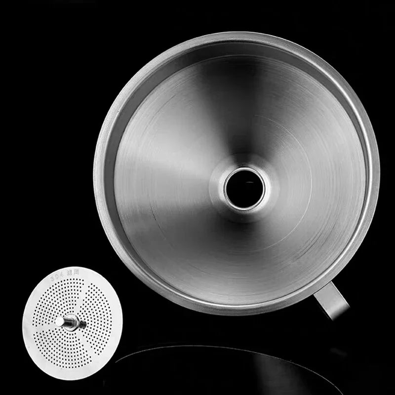 Funil de Aço Inox 304 - Com Filtro para Líquidos e Pós