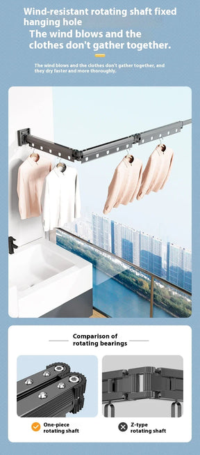 Varal Retrátil de Parede em Alumínio - Dobrável 360º Sem Furo