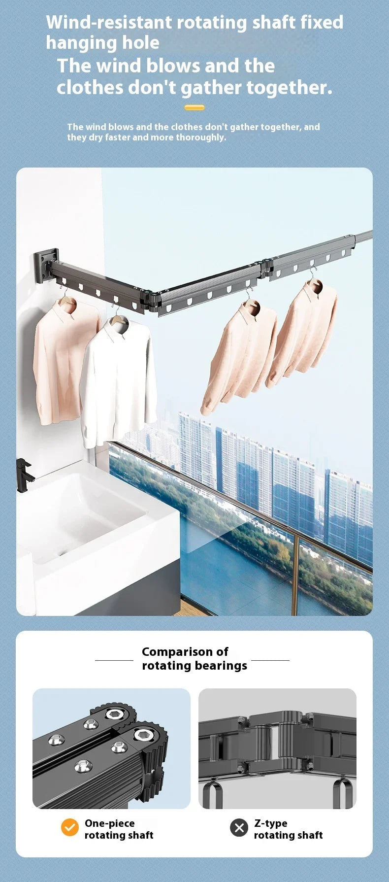 Varal Retrátil de Parede em Alumínio - Dobrável 360º Sem Furo