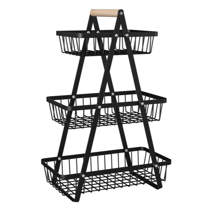 Cesta Organizadora de Frutas Empilhável em Aço Carbono - Design de Mesa