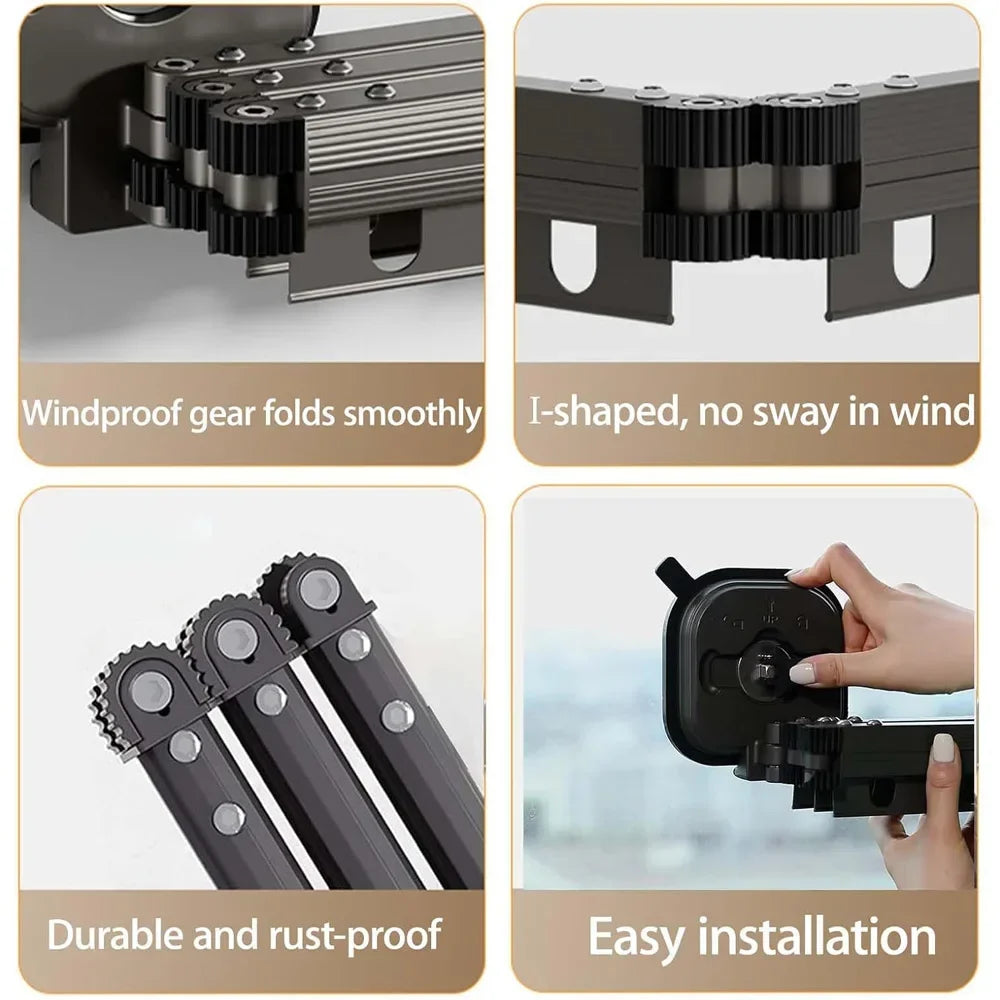 Varal Retrátil de Parede em Alumínio - Dobrável 360º Sem Furo