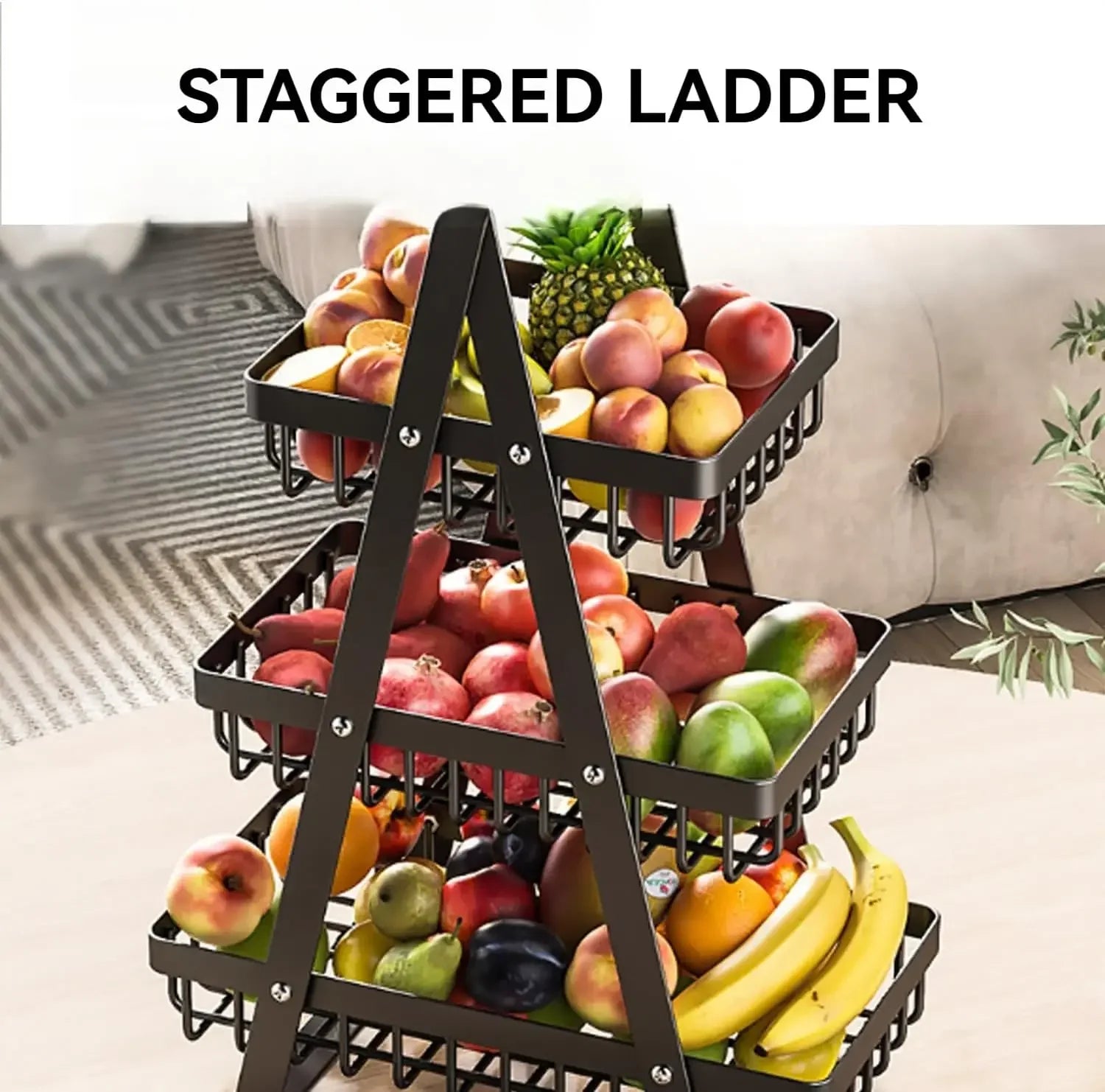 Cesta Organizadora de Frutas Empilhável em Aço Carbono - Design de Mesa