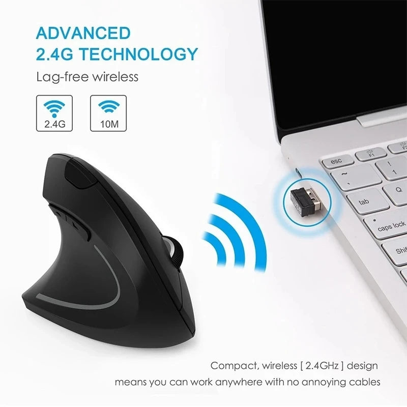 Mouse Vertical Ergonômico Recarregável - Bluetooth e 2,4GHz