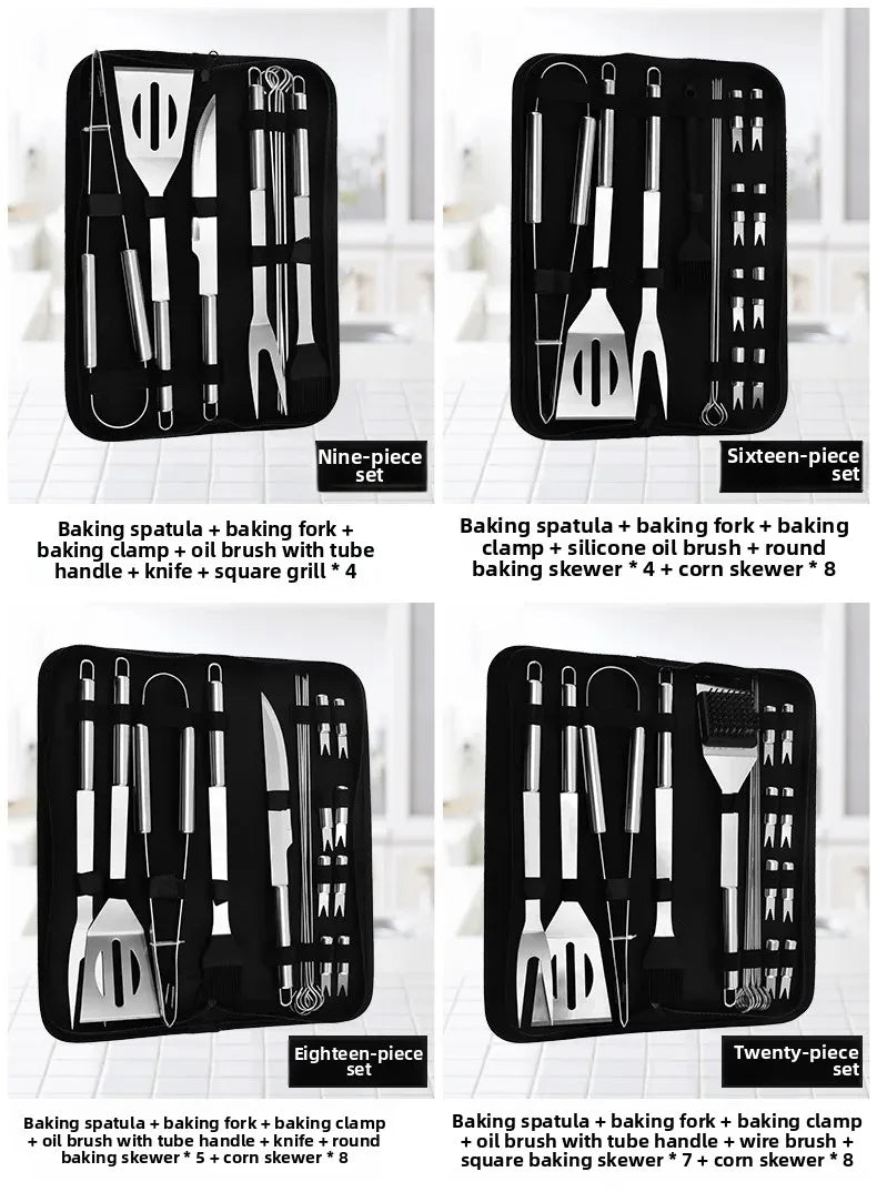 Kit Churrasco Portátil - Utensílios de Aço Inox