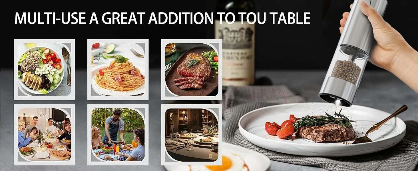 Moedor Elétrico de Pimenta e Sal - Recarregável USB Ajustável