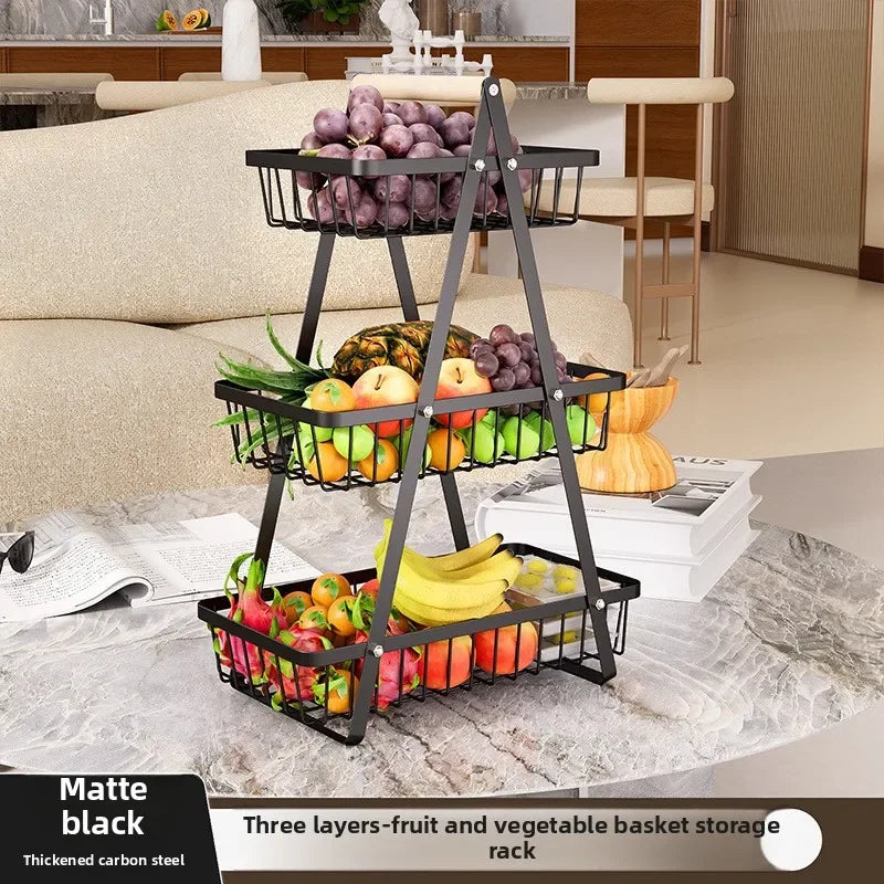 Cesta Organizadora de Frutas Empilhável em Aço Carbono - Design de Mesa