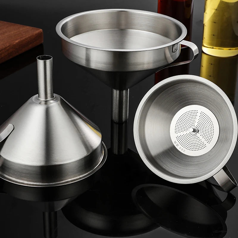 Funil de Aço Inox 304 - Com Filtro para Líquidos e Pós