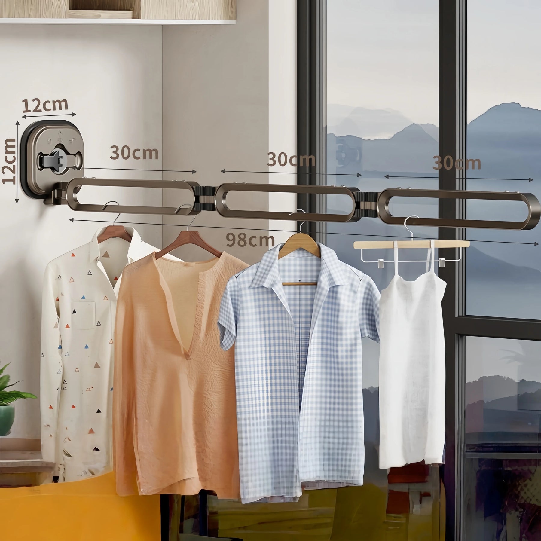 Varal Retrátil de Parede em Alumínio - Dobrável 360º Sem Furo