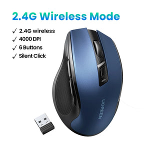 Mouse Sem Fio Ergonômico — 4000 DPI e Clique Silencioso
