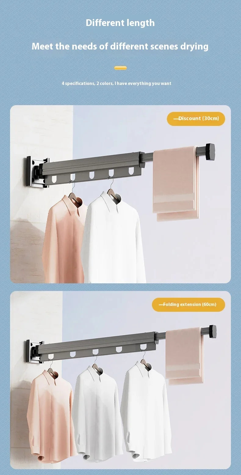 Varal Retrátil de Parede em Alumínio - Dobrável 360º Sem Furo