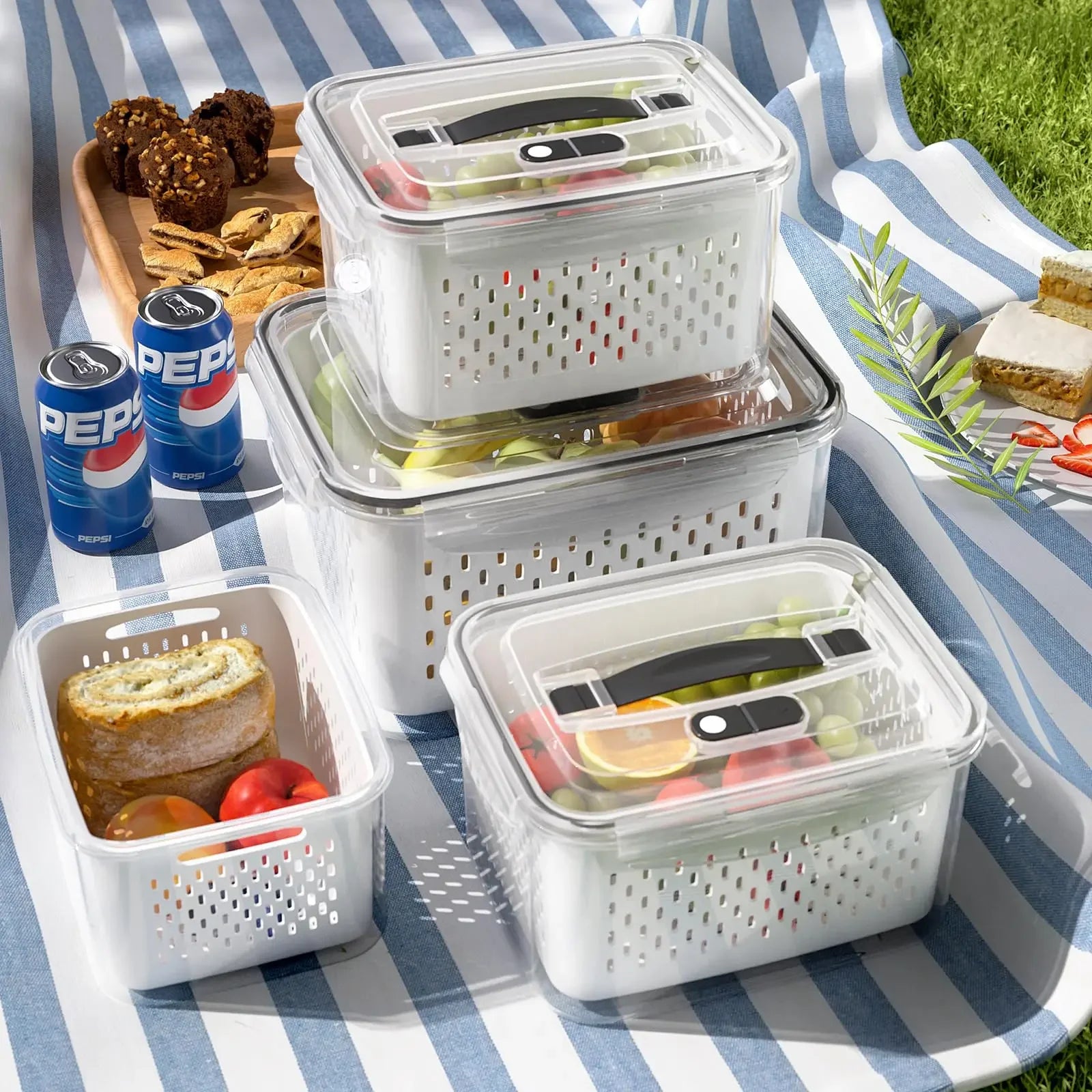 Pote de Geladeira Hermético com Drenagem - Com Cesto Interno