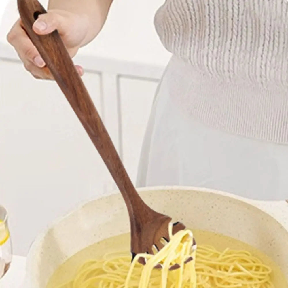 Kit Utensílios de Cozinha - Em Madeira Natural com Balde