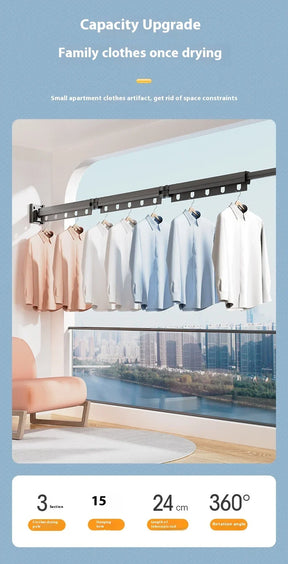 Varal Retrátil de Parede em Alumínio - Dobrável 360º Sem Furo