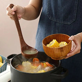 Kit Utensílios de Cozinha - Em Madeira Natural com Balde