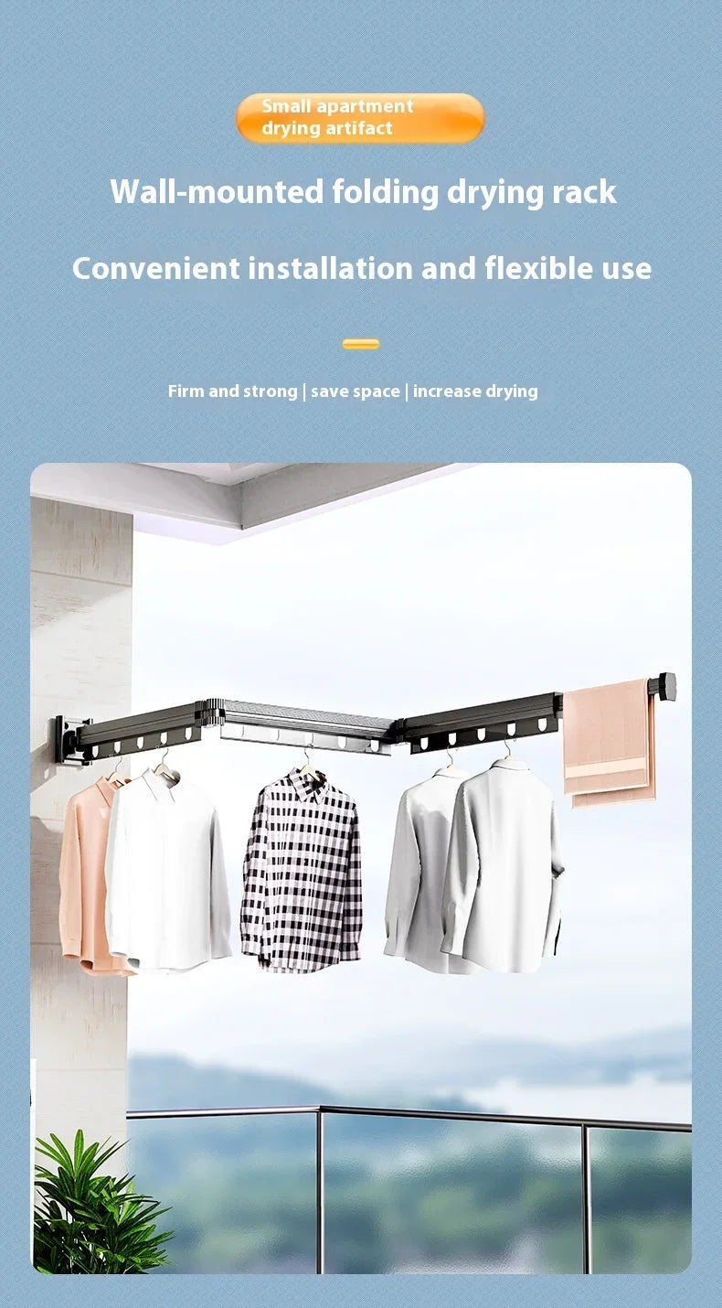 Varal Retrátil de Parede em Alumínio - Dobrável 360º Sem Furo