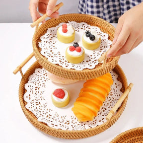 Cesta Artesanal em Vime Natural - Pães e Frutas