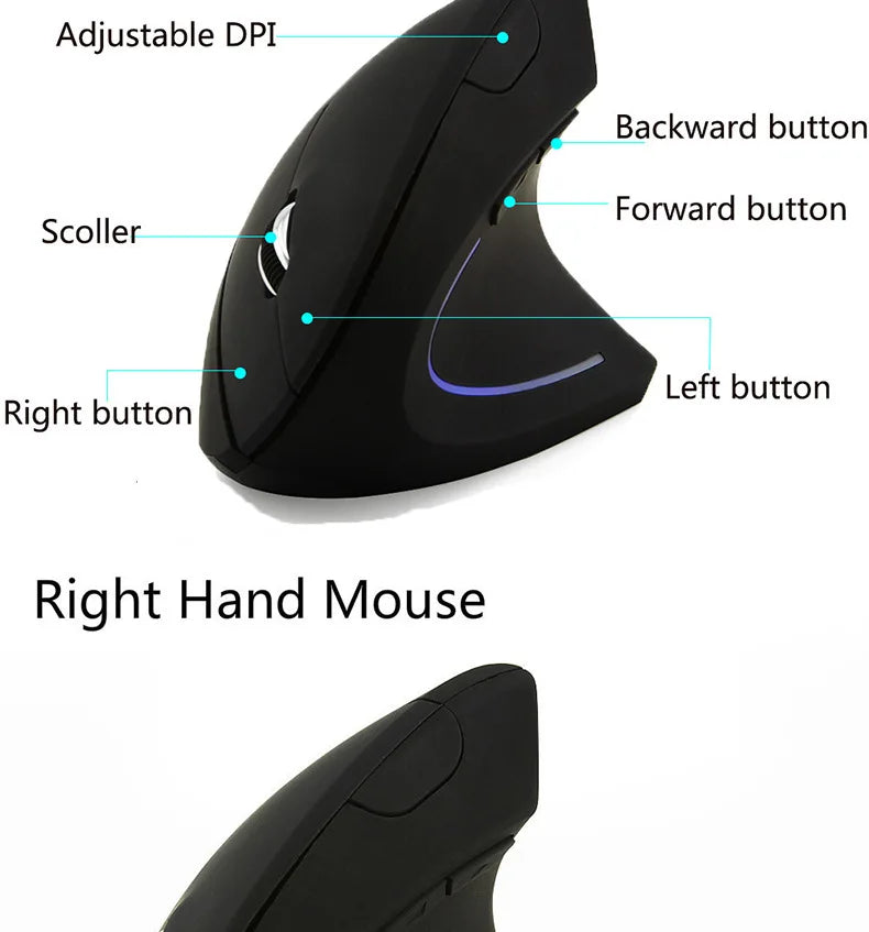 Mouse Vertical Ergonômico Recarregável - Bluetooth e 2,4GHz