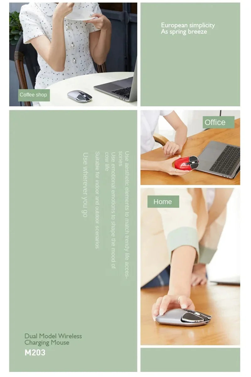 Mouse Bluetooth 2.4GHz - Silencioso e Recarregável