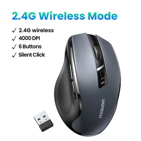 Mouse Sem Fio Ergonômico — 4000 DPI e Clique Silencioso