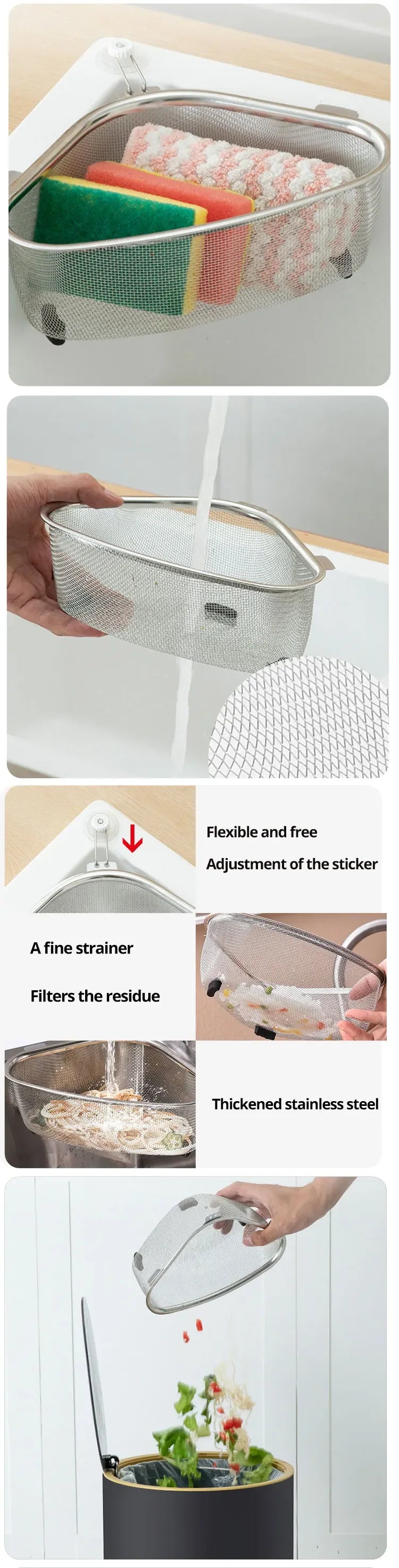 Cesto Triangular para Pia - De Aço Inoxidável para Resíduos