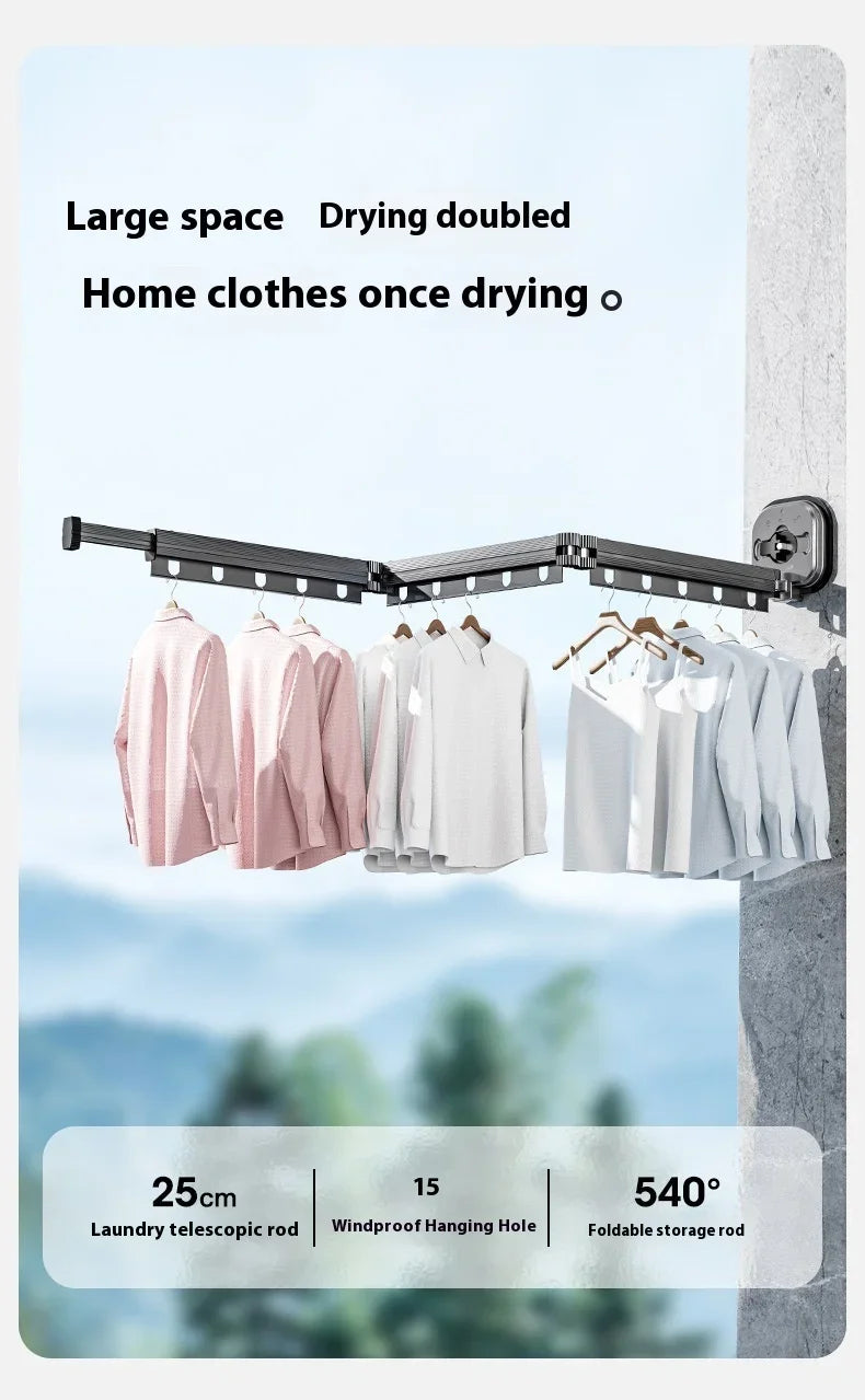 Varal Retrátil de Parede em Alumínio - Dobrável 360º Sem Furo