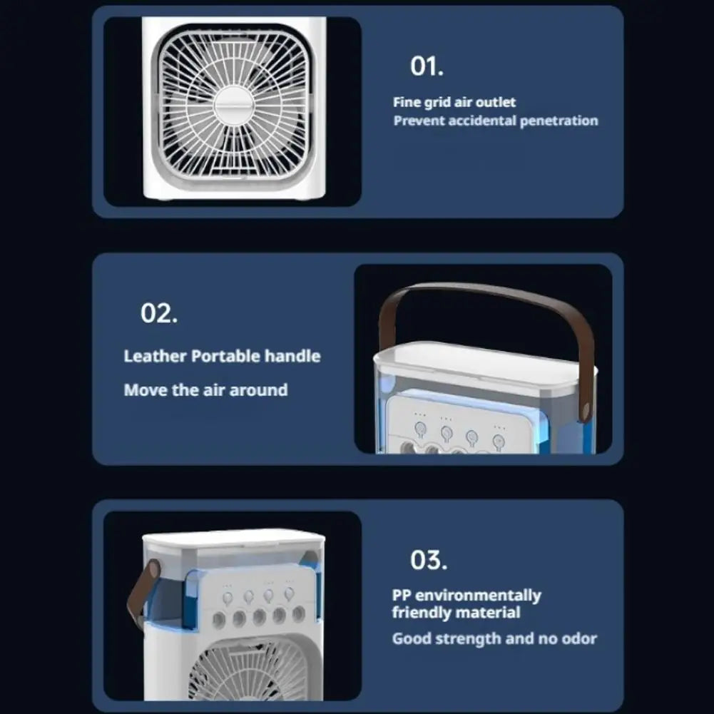 Climatizador Portátil 3 em 1 — Frescor Inteligente com USB-C