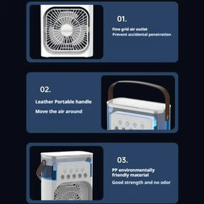 Climatizador Portátil 3 em 1 — Frescor Inteligente com USB-C