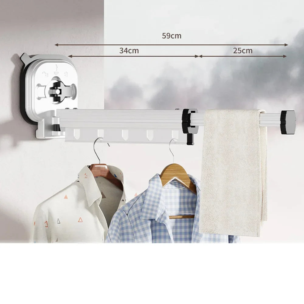 Varal Retrátil de Parede em Alumínio - Dobrável 360º Sem Furo