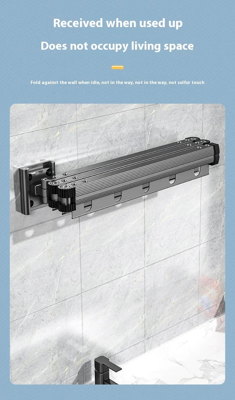 Varal Retrátil de Parede em Alumínio - Dobrável 360º Sem Furo