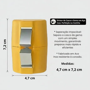 Divisor de casca e gema amarelo em aço inox, 4,7x7,2cm, utensílio de cozinha resistente.