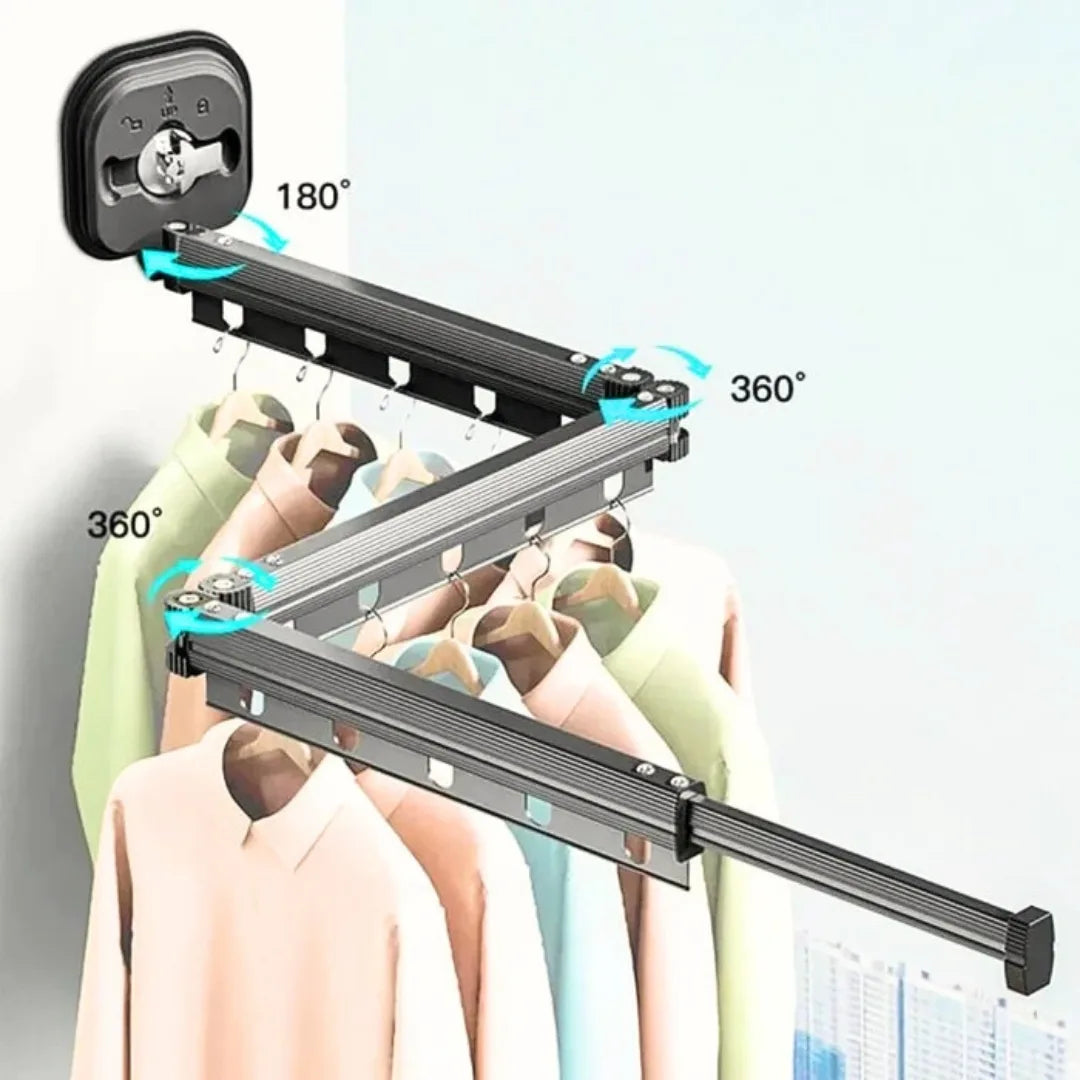 Varal Retrátil de Parede em Alumínio - Dobrável 360º Sem Furo