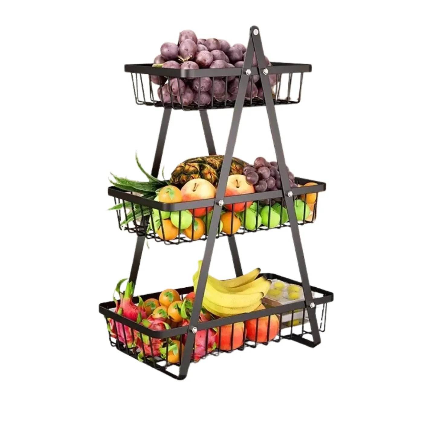 Cesta Organizadora de Frutas Empilhável em Aço Carbono - Design de Mesa