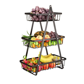 Cesta Organizadora de Frutas Empilhável em Aço Carbono - Design de Mesa