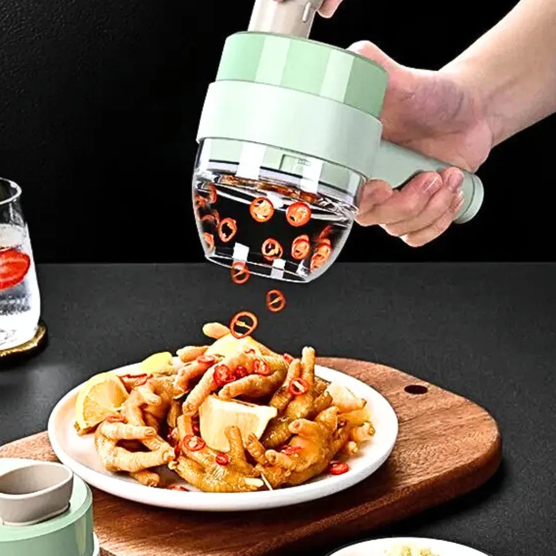 Processador 4 em 1 Sem Fio - Fatiador e Picador Elétrico de Alimentos